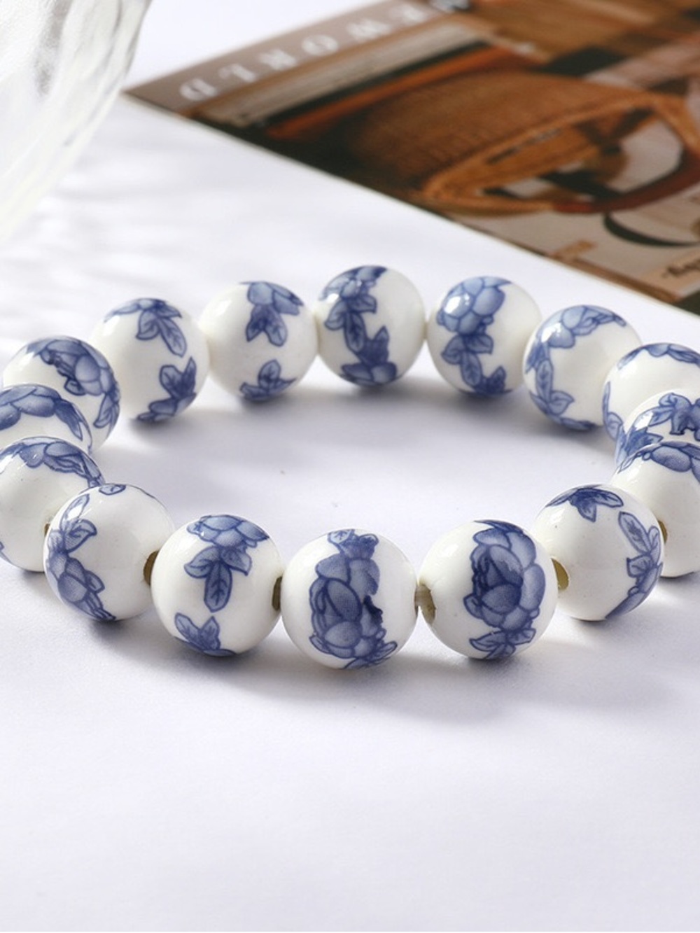 Porcelain Blue and White Floral Ceramic Bead Bracelet - Women Jewelry